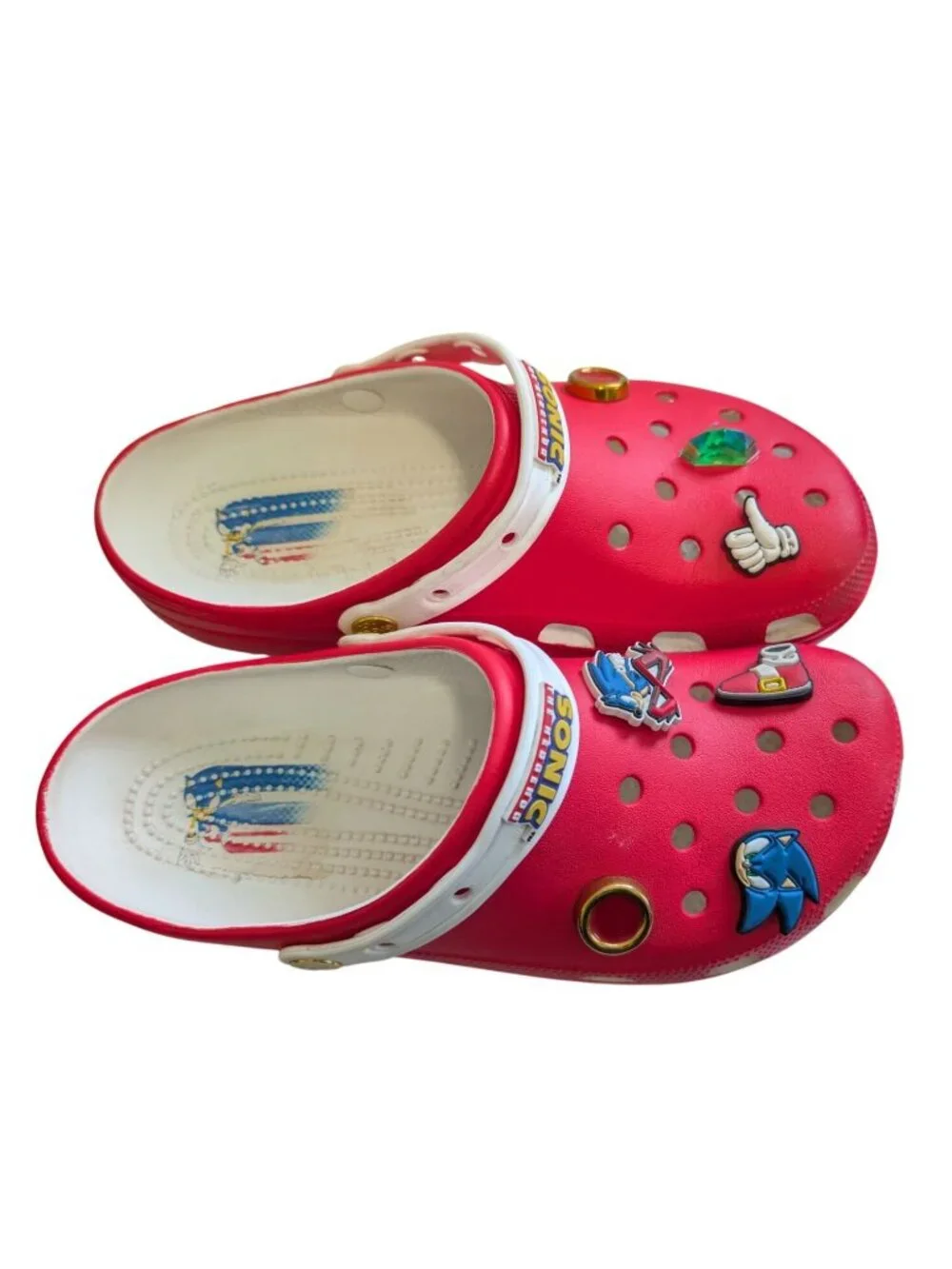 Crocs Sonic The Hedgehog Sega Red Classic Clogs Mens 10 Womens 12 w/ Jibbitz